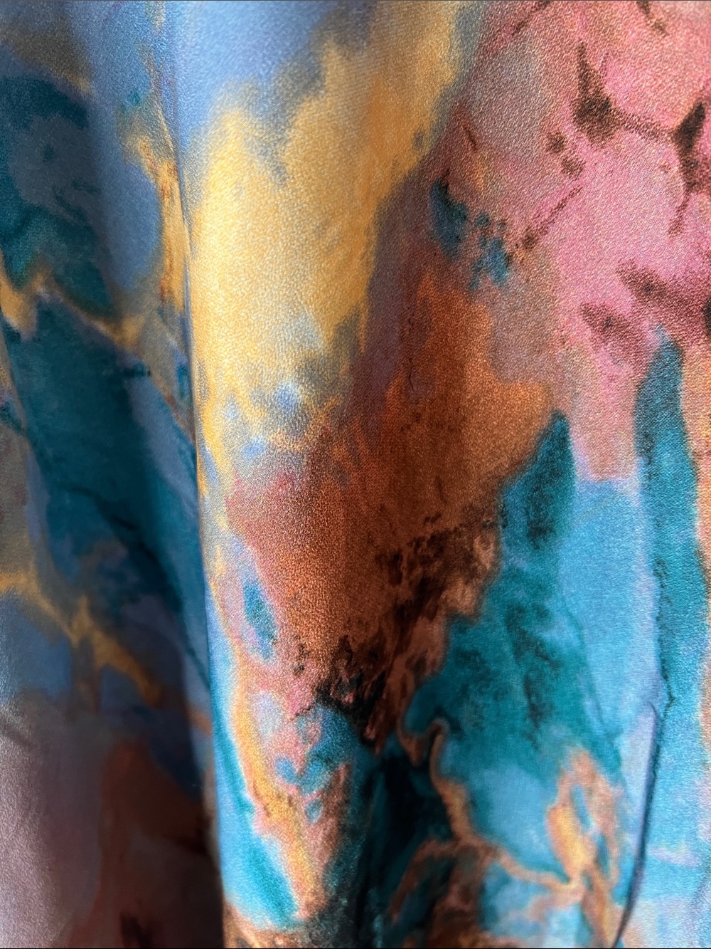 Satin Tie-Dye Slip Dress in Blue & Gold - Picture 3 of 9